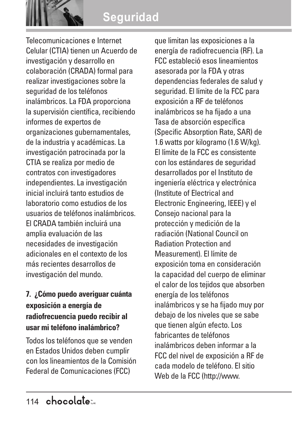 Seguridad | LG Chocolate User Manual | Page 239 / 262