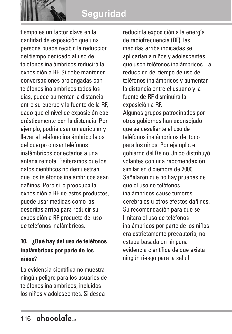 Seguridad | LG Chocolate User Manual | Page 241 / 262