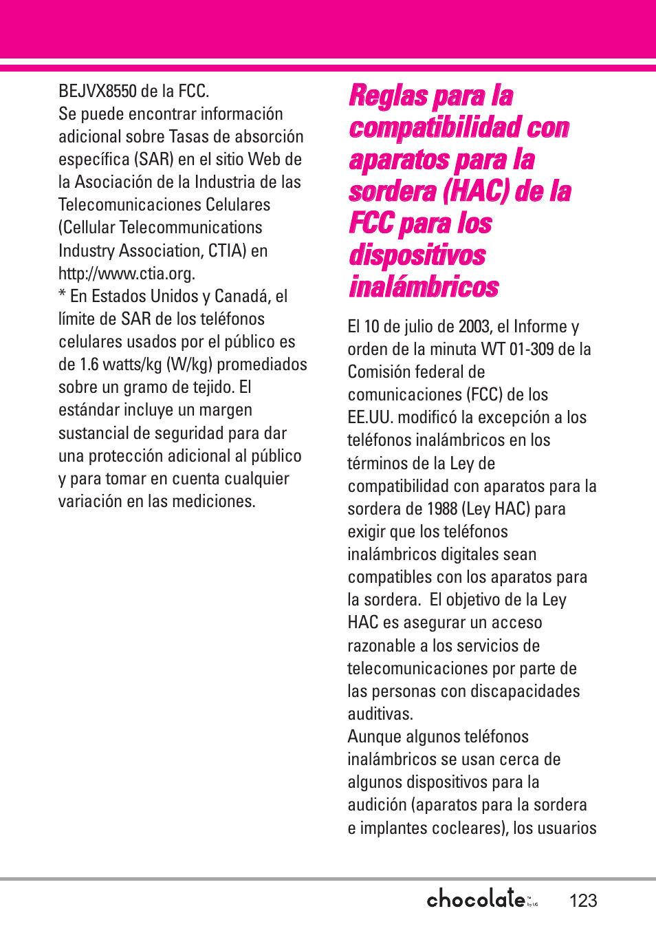 Reglas para la compatibilida | LG Chocolate User Manual | Page 248 / 262