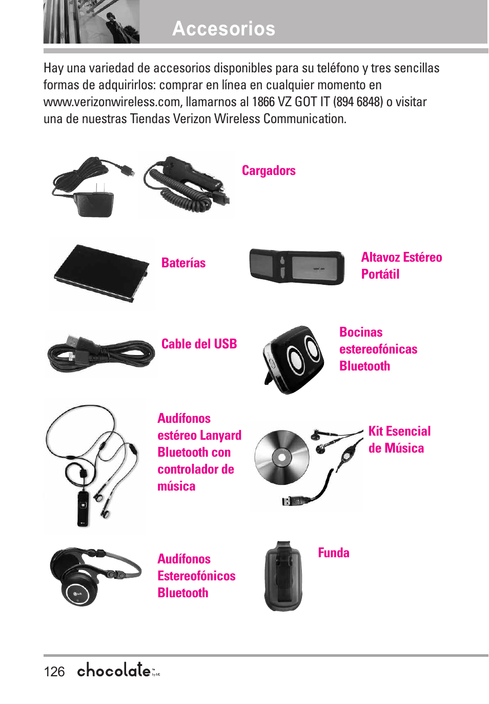 Accesorios | LG Chocolate User Manual | Page 251 / 262
