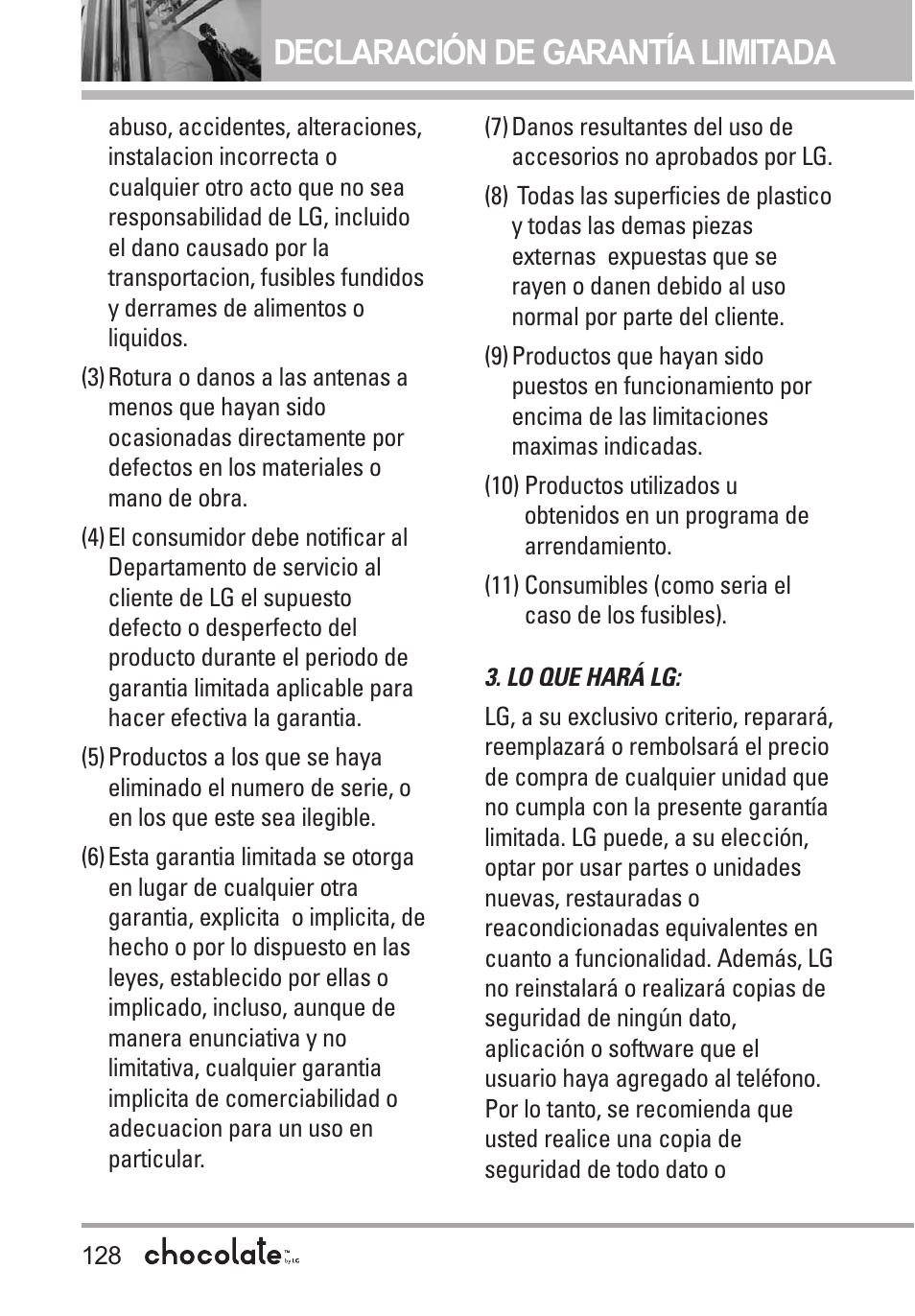 Declaración de garantíalimitada | LG Chocolate User Manual | Page 253 / 262