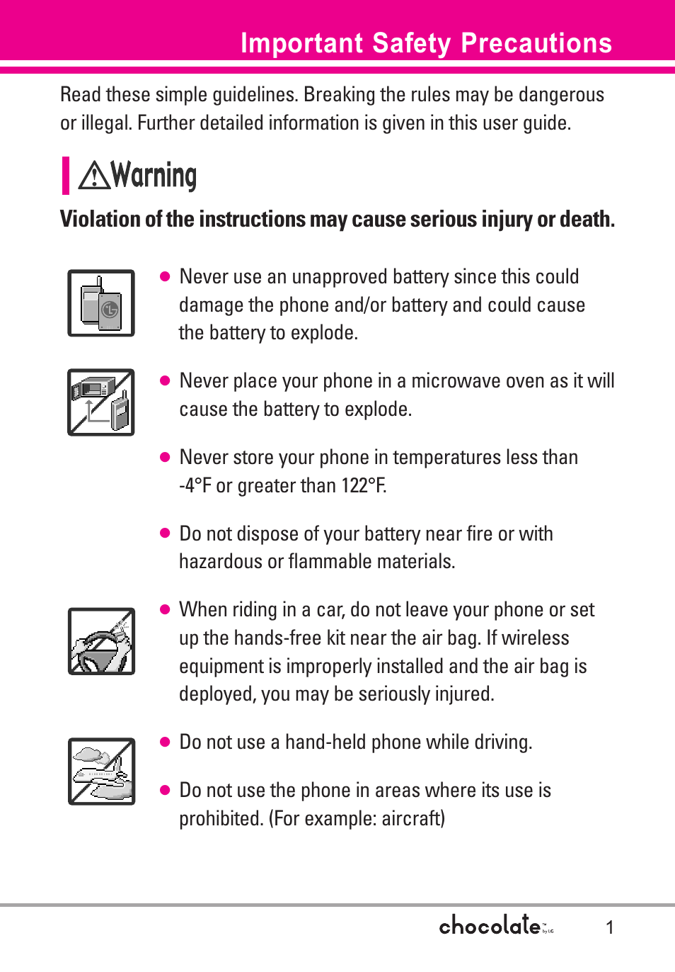 Important safety precautions | LG Chocolate User Manual | Page 3 / 262