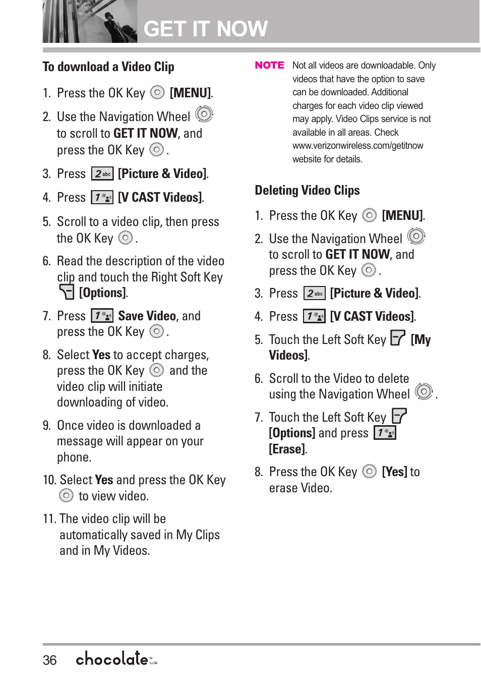 Get it now | LG Chocolate User Manual | Page 38 / 262