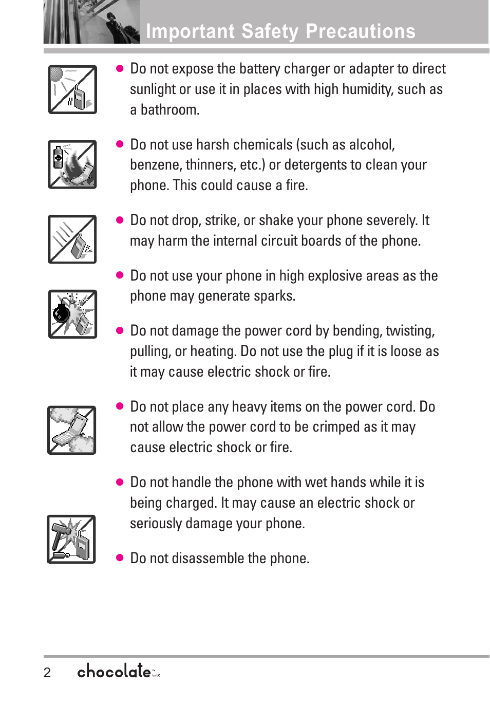 Important safety precautions, Do not disassemble the phone | LG Chocolate User Manual | Page 4 / 262