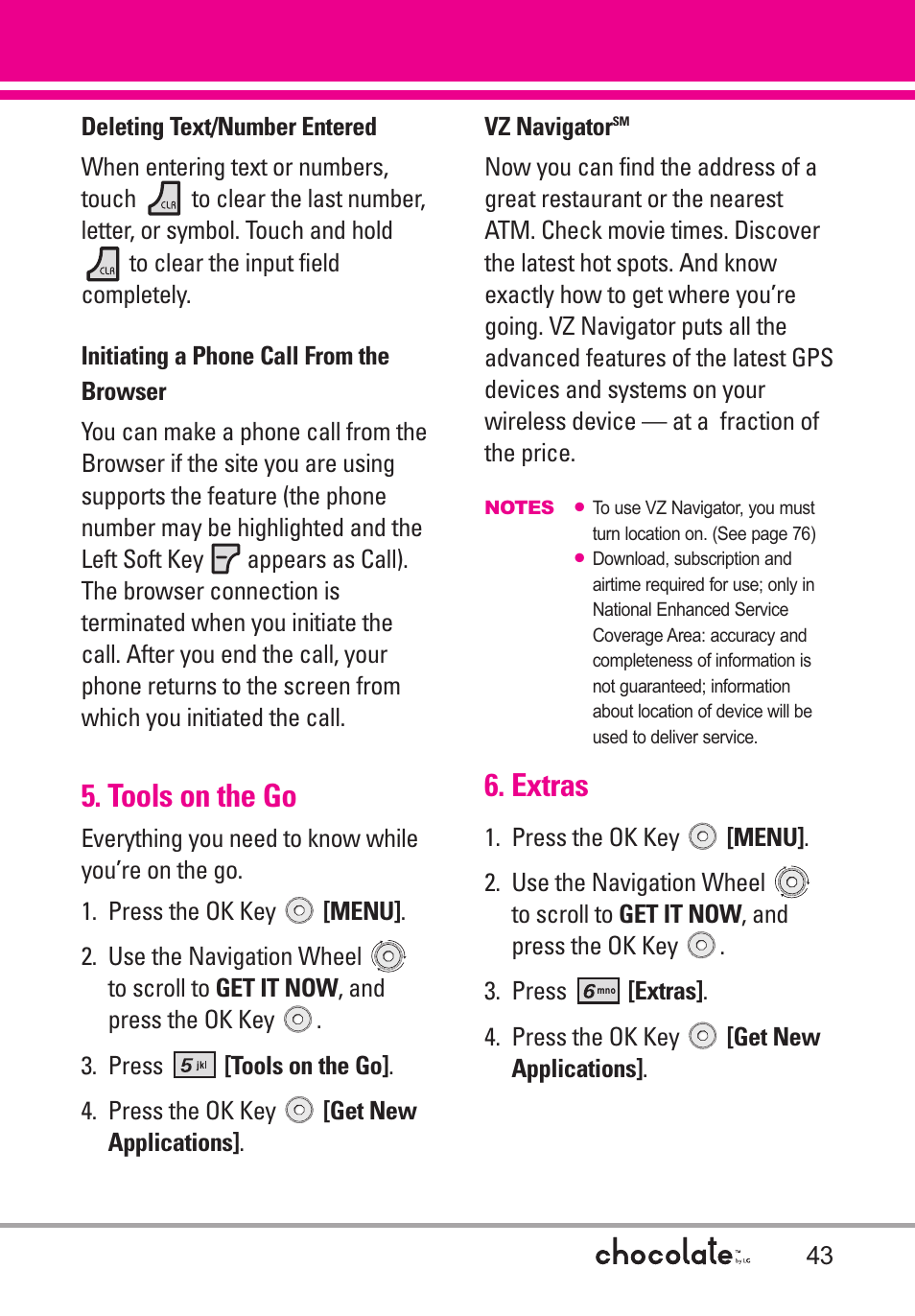 Tools on the go, Extras | LG Chocolate User Manual | Page 45 / 262