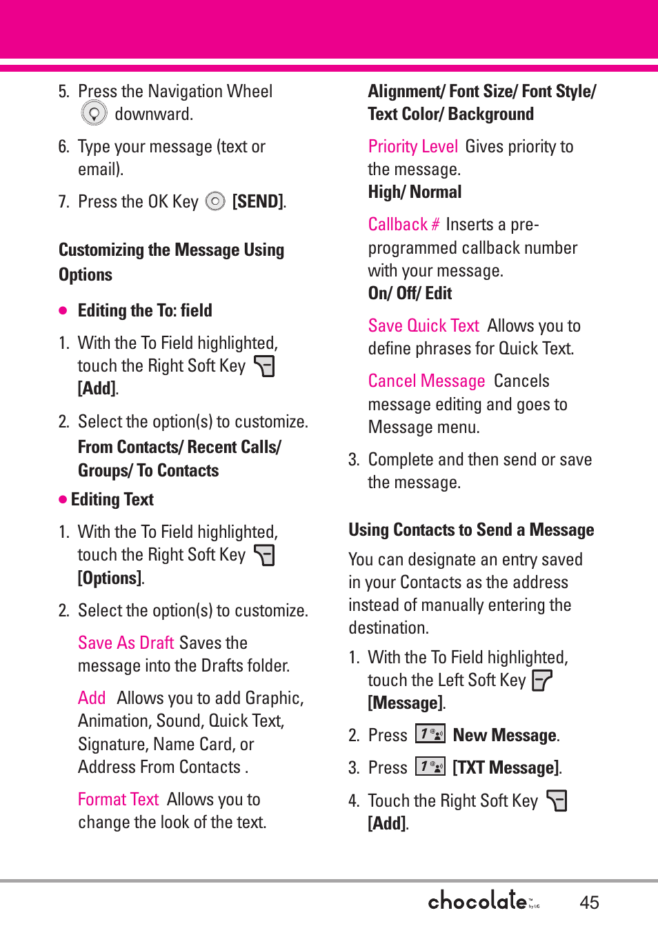 LG Chocolate User Manual | Page 47 / 262