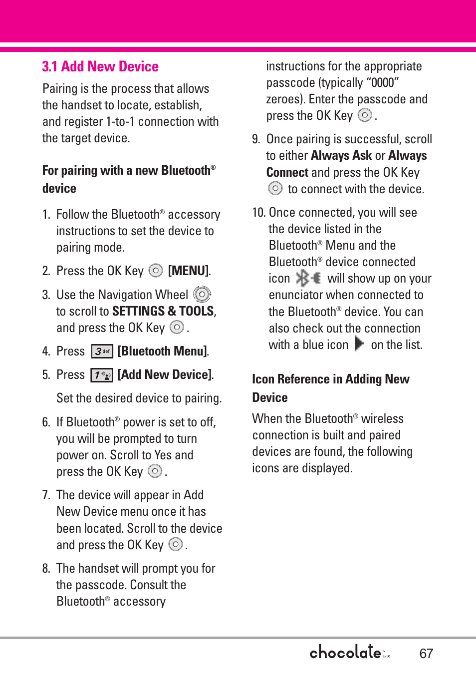 1 add new device | LG Chocolate User Manual | Page 69 / 262