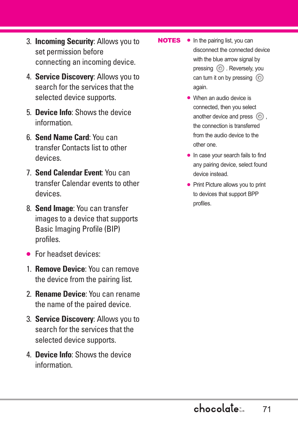 LG Chocolate User Manual | Page 73 / 262