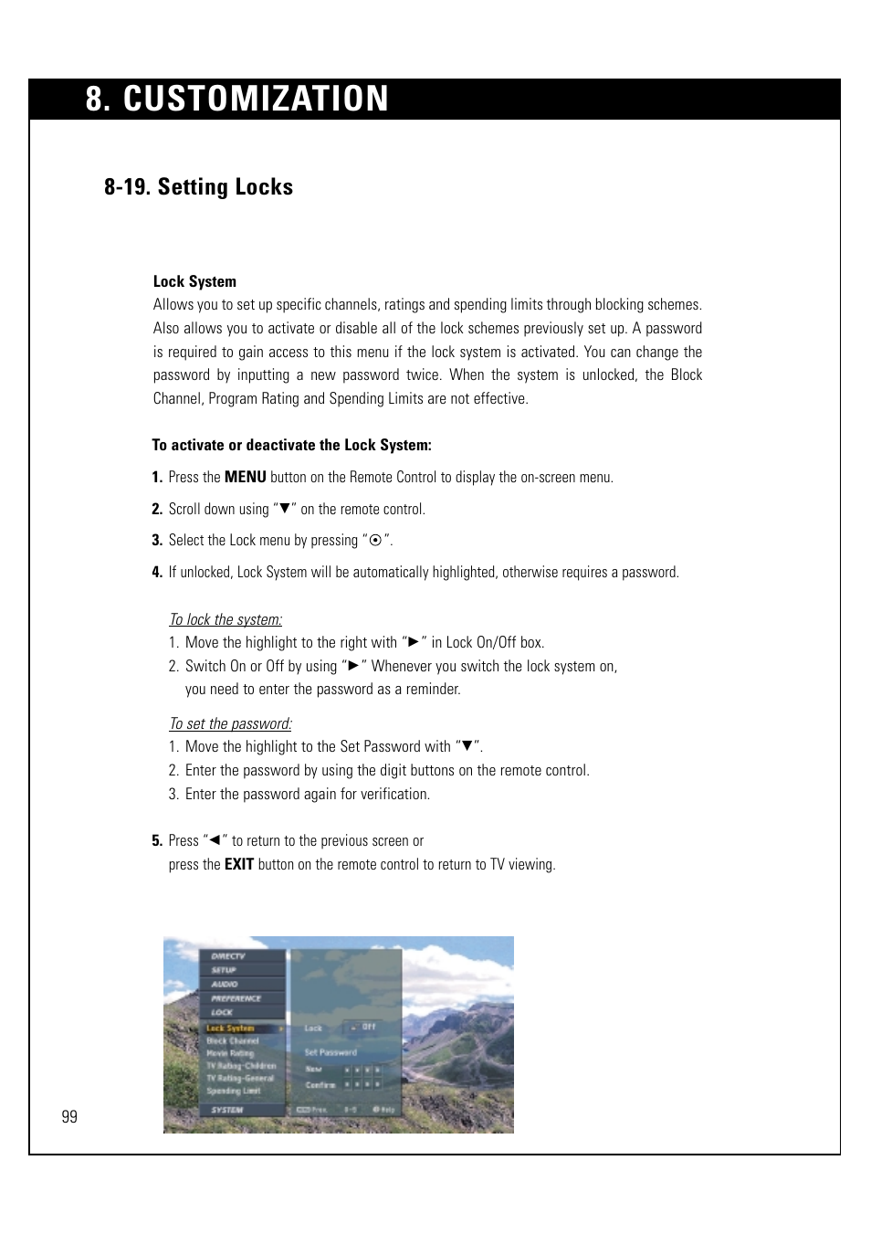 Customization, 19. setting locks | LG LSS-3200A User Manual | Page 100 / 123