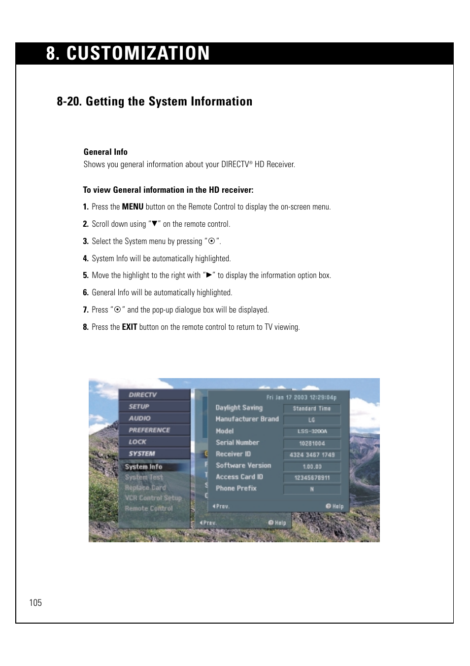 Customization, 20. getting the system information | LG LSS-3200A User Manual | Page 106 / 123