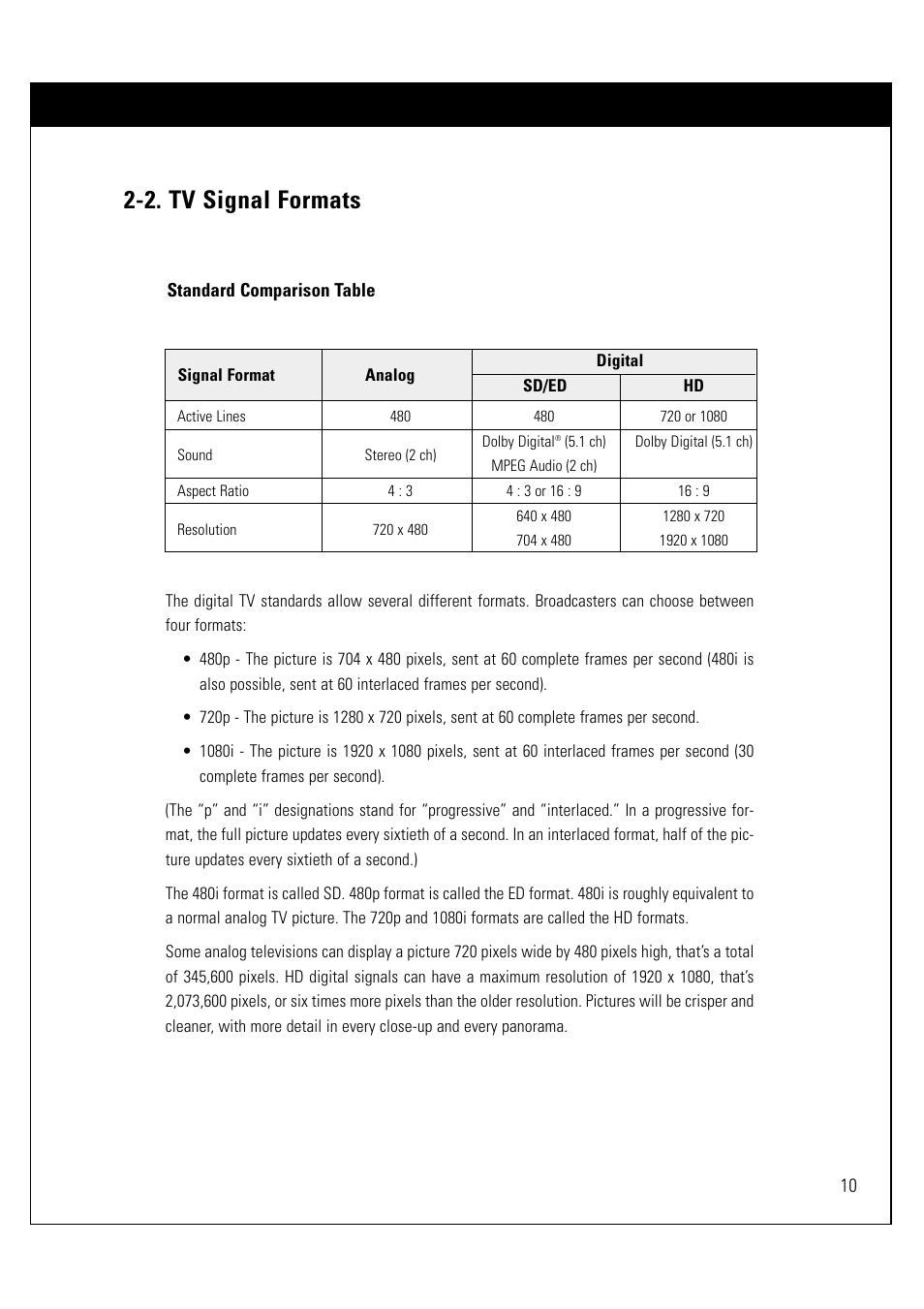 2. tv signal formats | LG LSS-3200A User Manual | Page 11 / 123