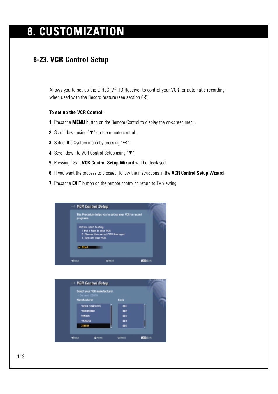 Customization, 23. vcr control setup | LG LSS-3200A User Manual | Page 114 / 123