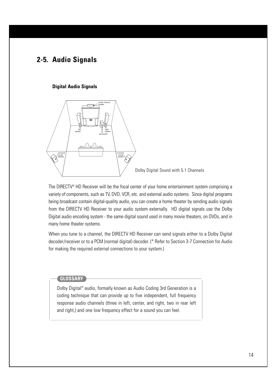 5. audio signals, Digital audio signals the directv | LG LSS-3200A User Manual | Page 15 / 123