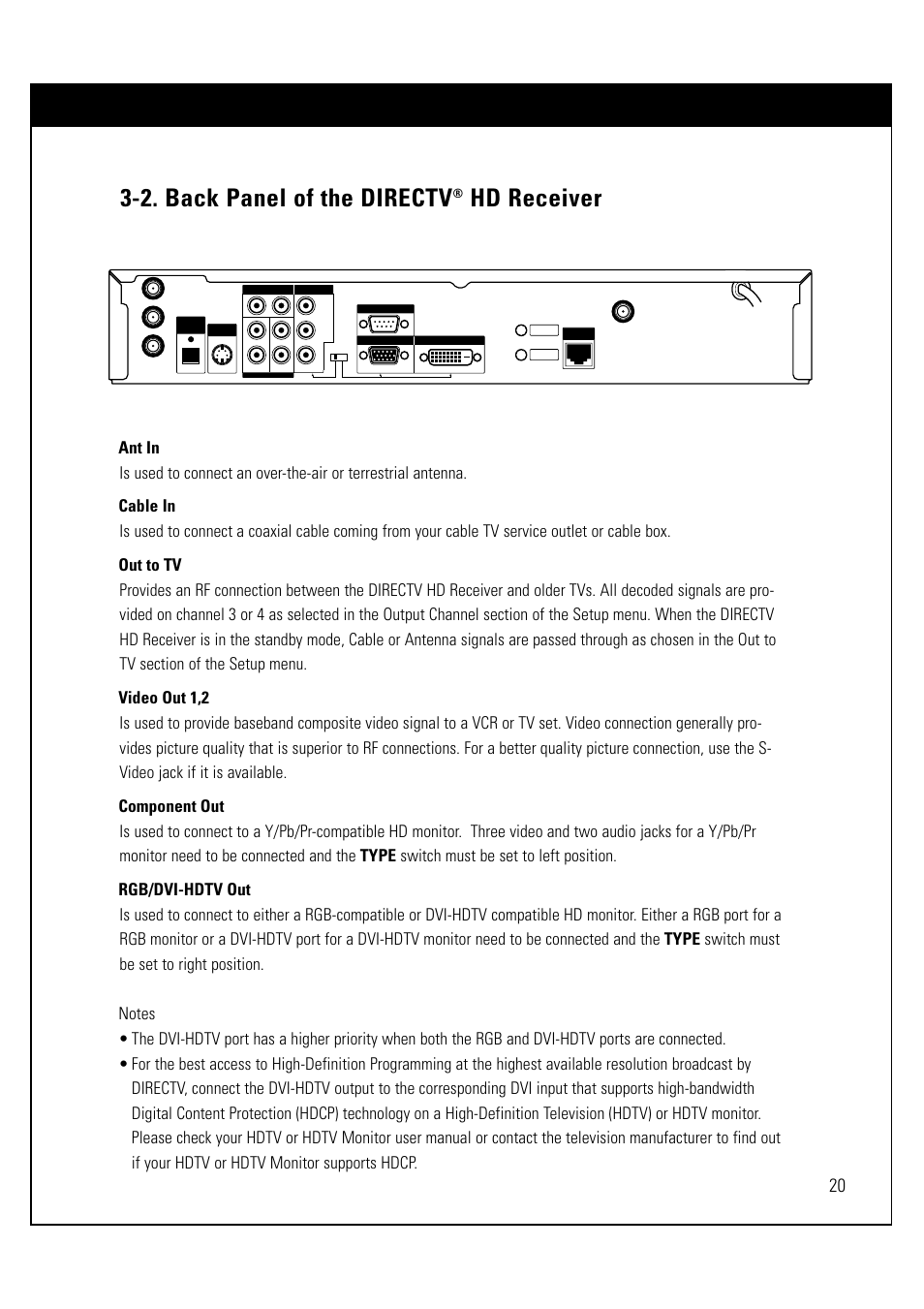 2. back panel of the directv, Hd receiver | LG LSS-3200A User Manual | Page 21 / 123