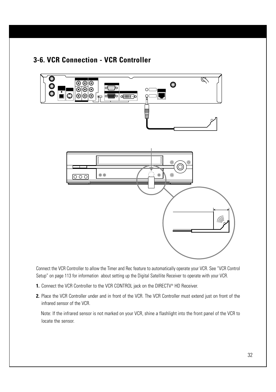 6. vcr connection - vcr controller, Vcr (front view) vcr (side view), Ir sensor vcr controller | LG LSS-3200A User Manual | Page 33 / 123