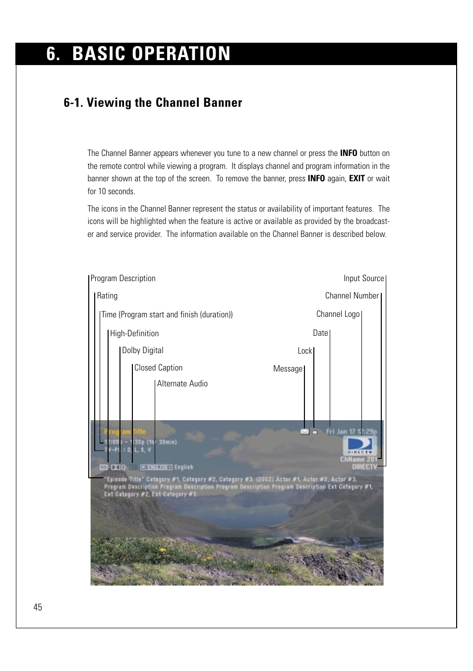 Basic operation, 1. viewing the channel banner | LG LSS-3200A User Manual | Page 46 / 123