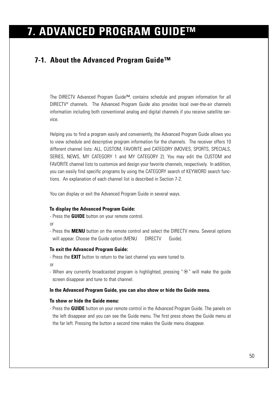 Advanced program guide, 1. about the advanced program guide | LG LSS-3200A User Manual | Page 51 / 123