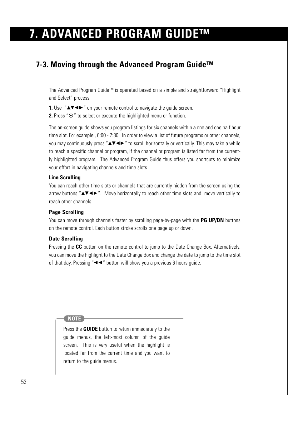 Advanced program guide, 3. moving through the advanced program guide | LG LSS-3200A User Manual | Page 54 / 123