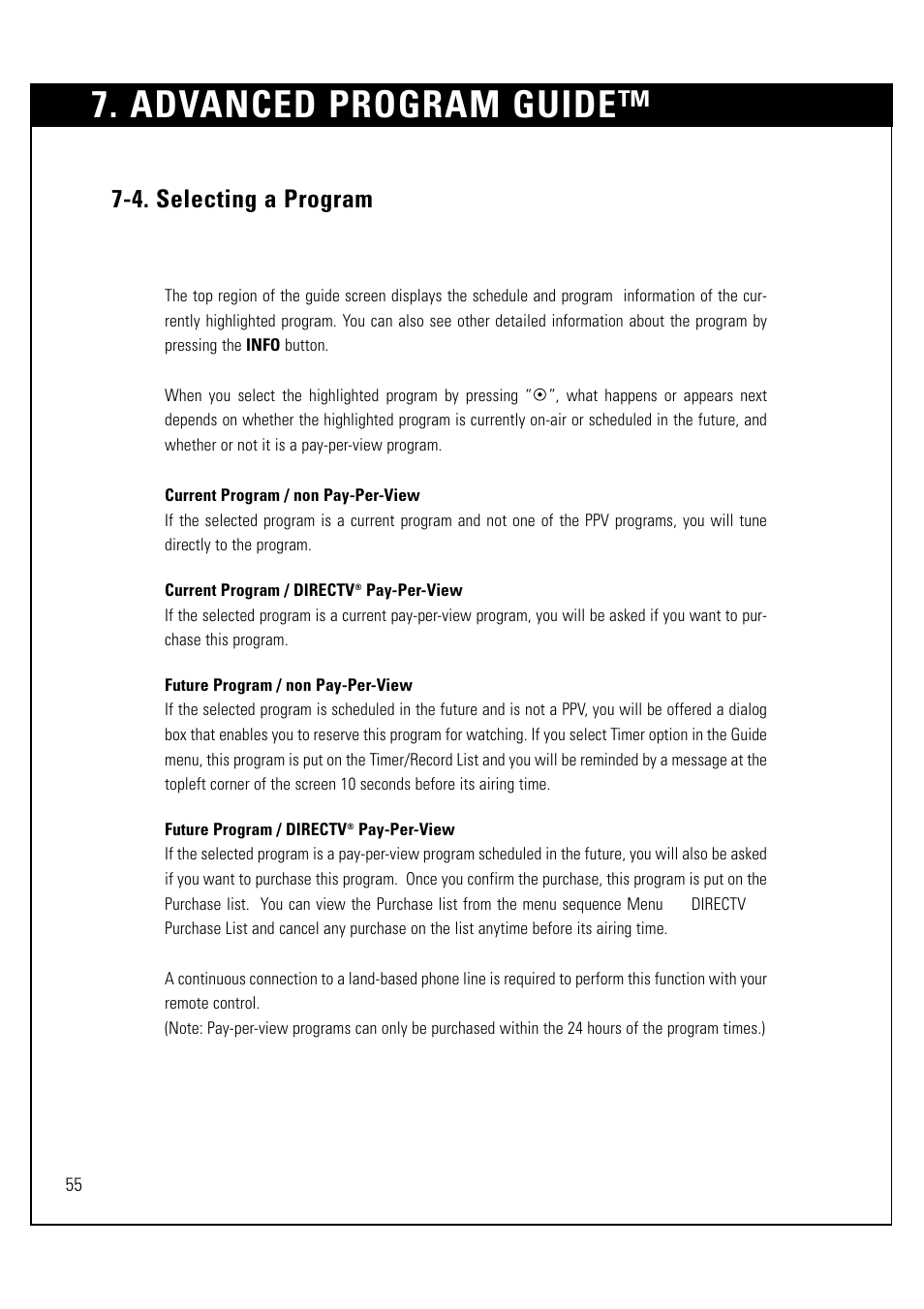 Advanced program guide, 4. selecting a program | LG LSS-3200A User Manual | Page 56 / 123