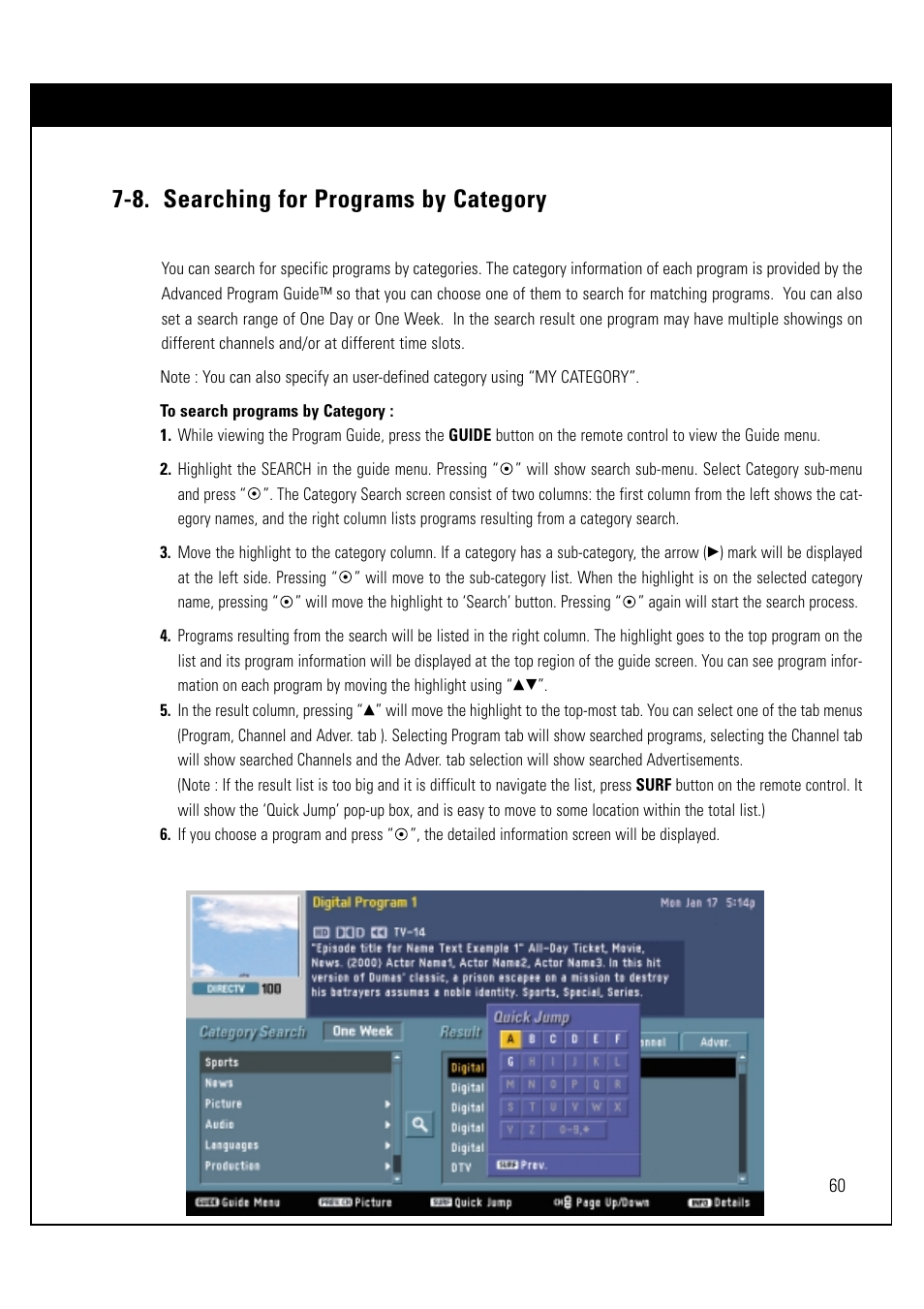 8. searching for programs by category | LG LSS-3200A User Manual | Page 61 / 123