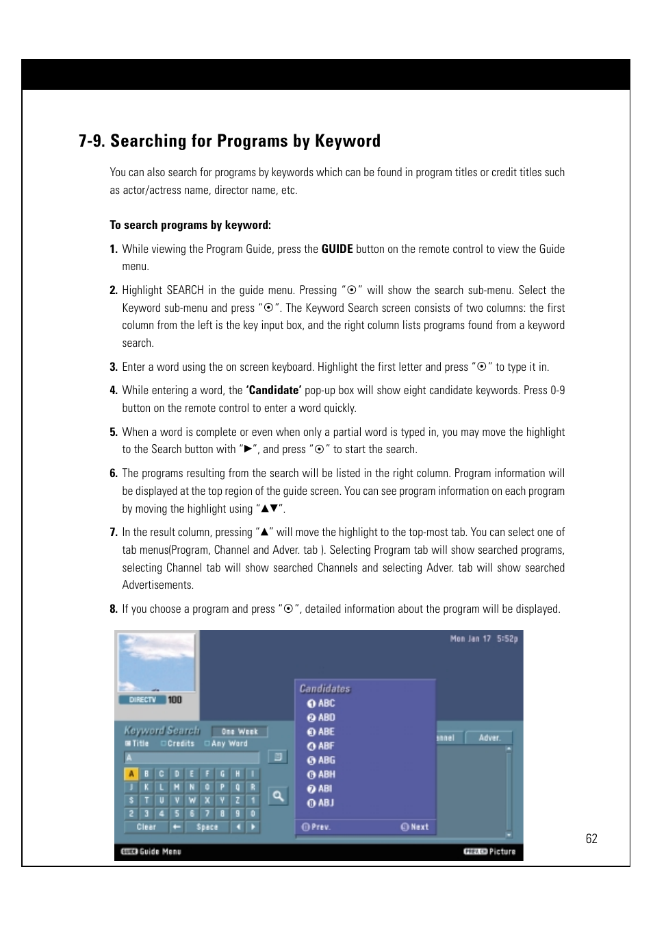 9. searching for programs by keyword | LG LSS-3200A User Manual | Page 63 / 123