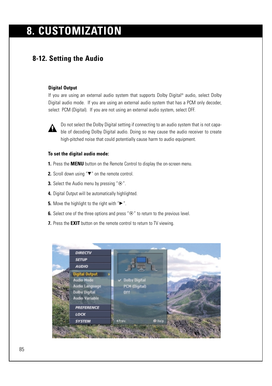 Customization, 12. setting the audio | LG LSS-3200A User Manual | Page 86 / 123