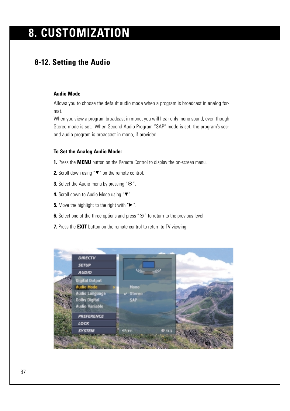 Customization, 12. setting the audio | LG LSS-3200A User Manual | Page 88 / 123