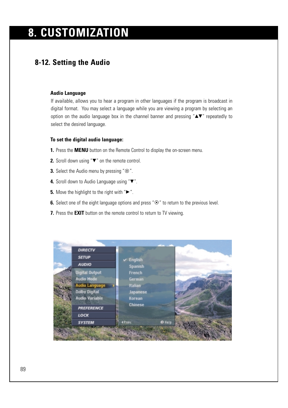 Customization, 12. setting the audio | LG LSS-3200A User Manual | Page 90 / 123