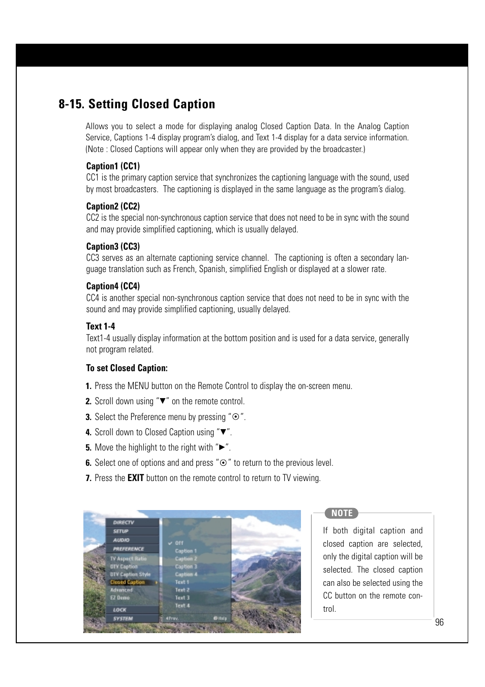 15. setting closed caption | LG LSS-3200A User Manual | Page 97 / 123