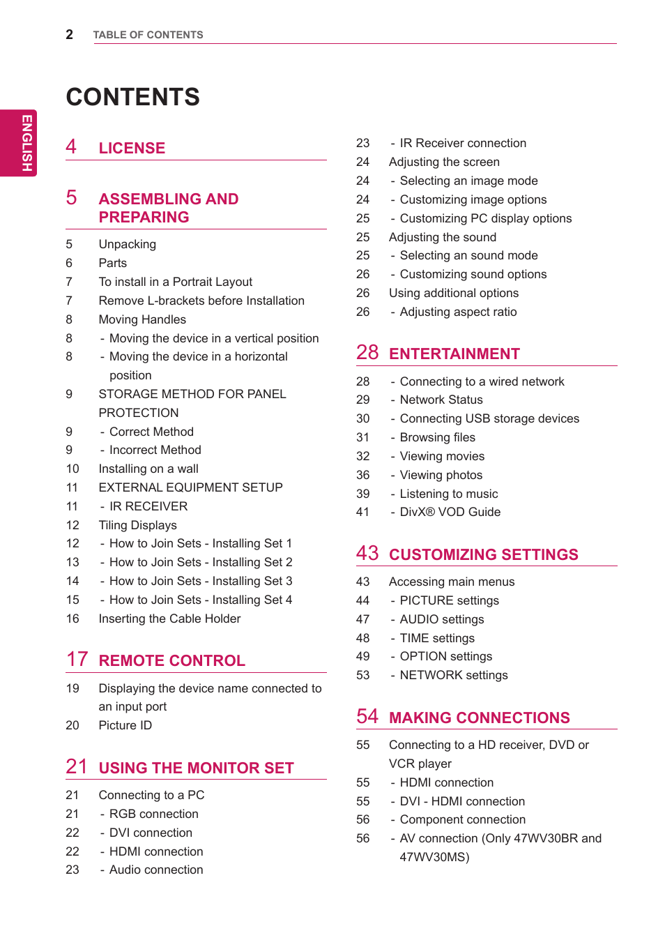 LG 47WV30-BAAM User Manual | Page 2 / 80