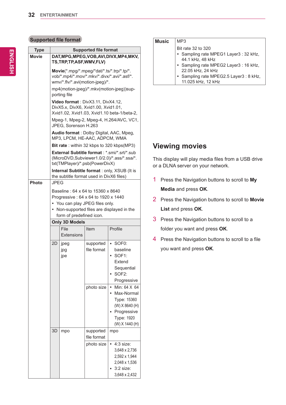 Viewing movies | LG 47WV30-BAAM User Manual | Page 32 / 80