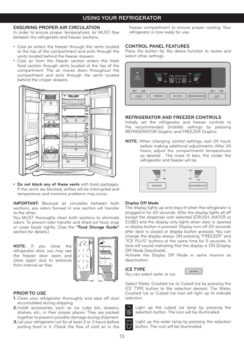 Using your refrigerator | LG Side By Side Refrigerator LSC27925** User Manual | Page 13 / 27