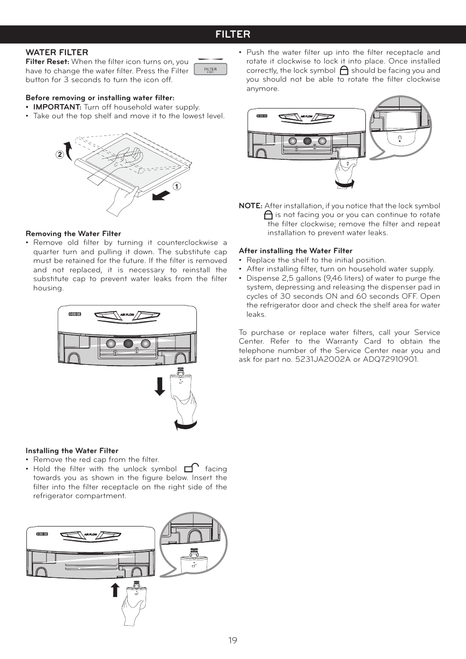 Filter | LG Side By Side Refrigerator LSC27925** User Manual | Page 19 / 27