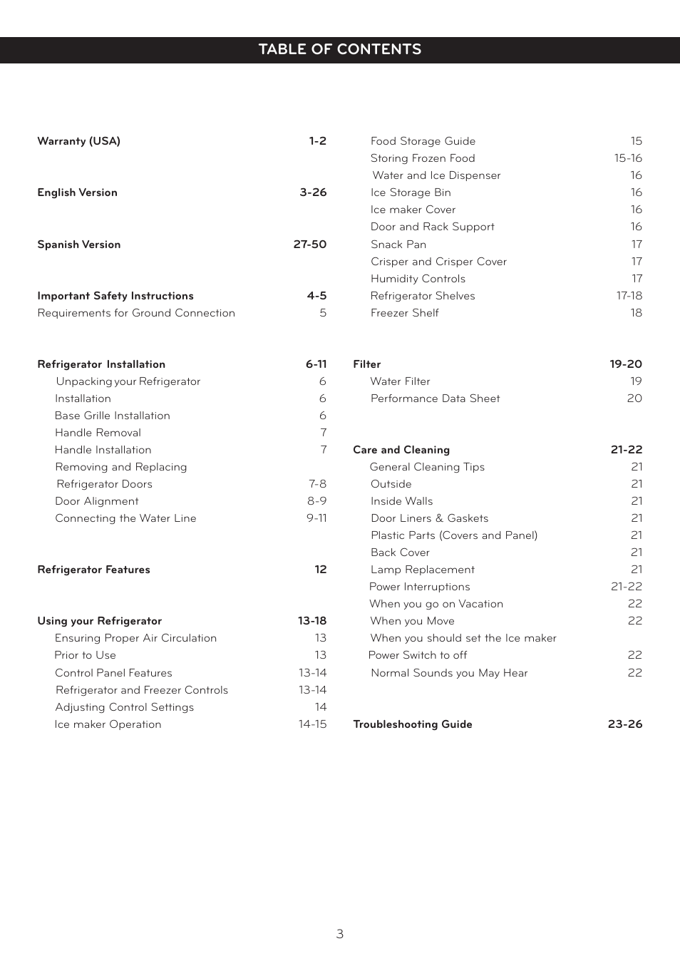 LG Side By Side Refrigerator LSC27925** User Manual | Page 3 / 27