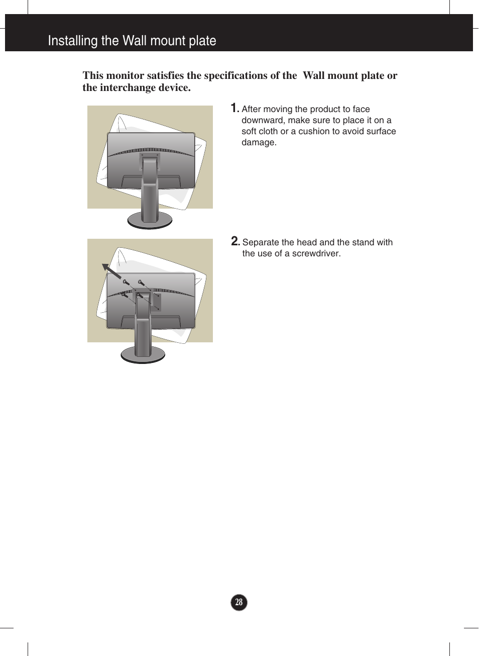 Installing the wall mount plate | LG lcd monitor ips231p User Manual | Page 29 / 31