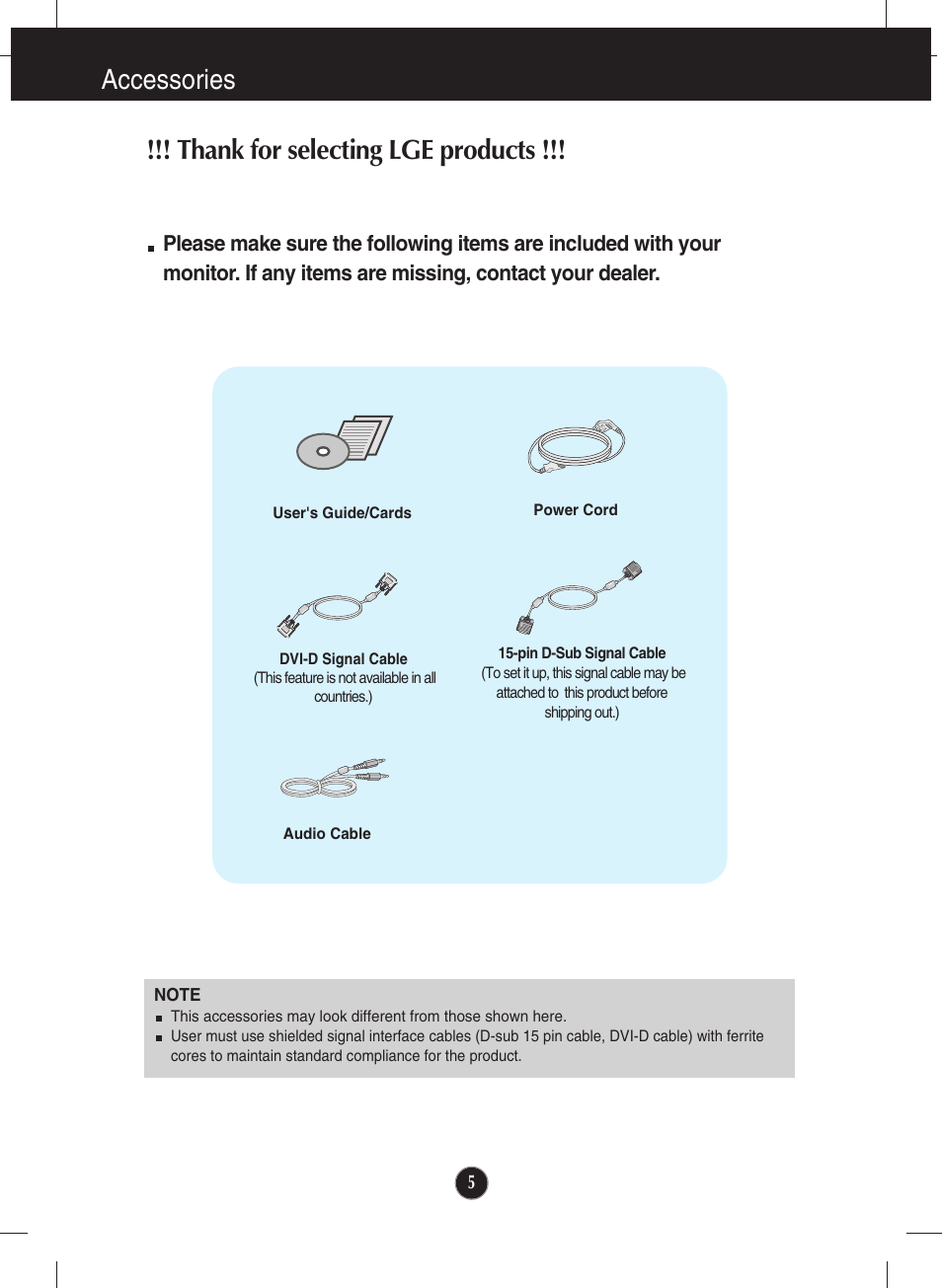 Accessories | LG lcd monitor ips231p User Manual | Page 6 / 31