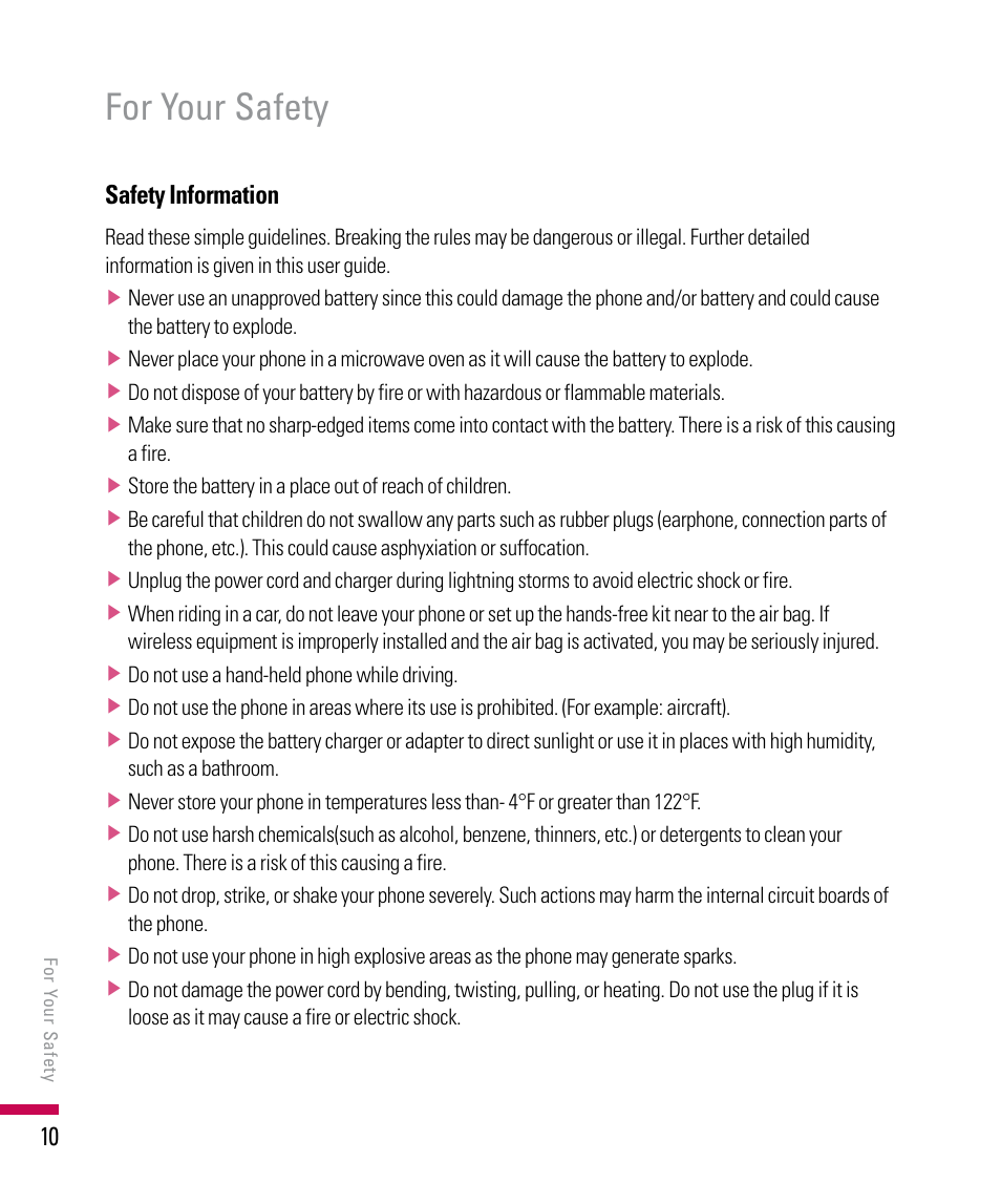 For your safety | LG PDA User Manual | Page 10 / 195