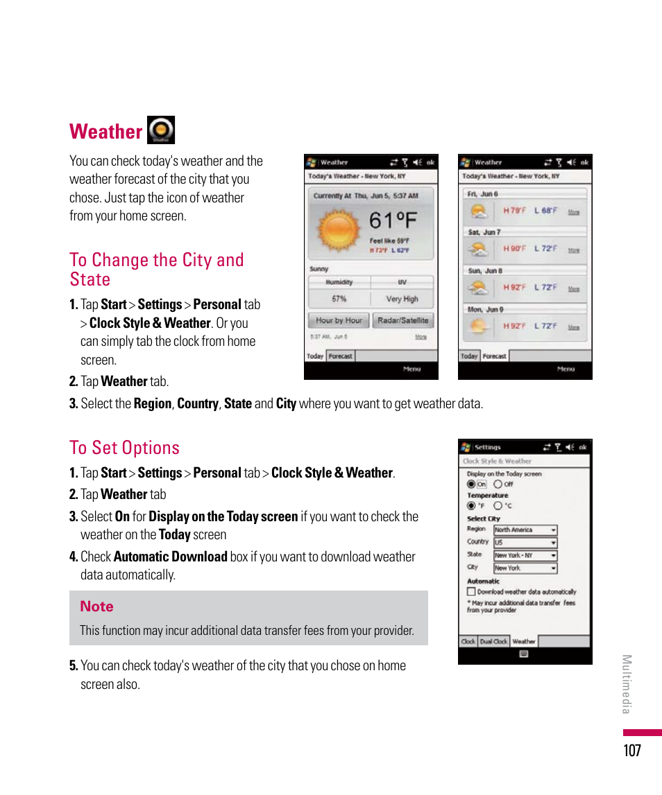 Weather | LG PDA User Manual | Page 107 / 195