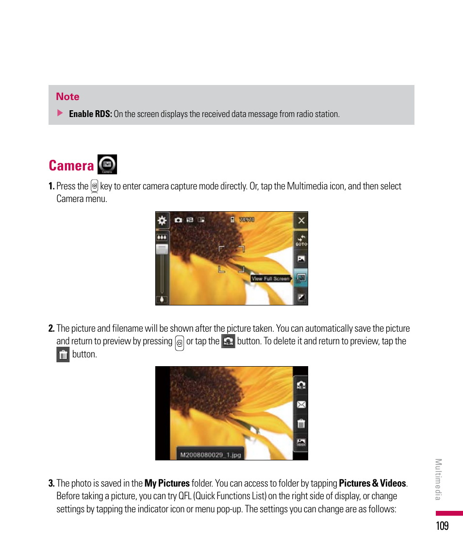 Camera, Press the | LG PDA User Manual | Page 109 / 195