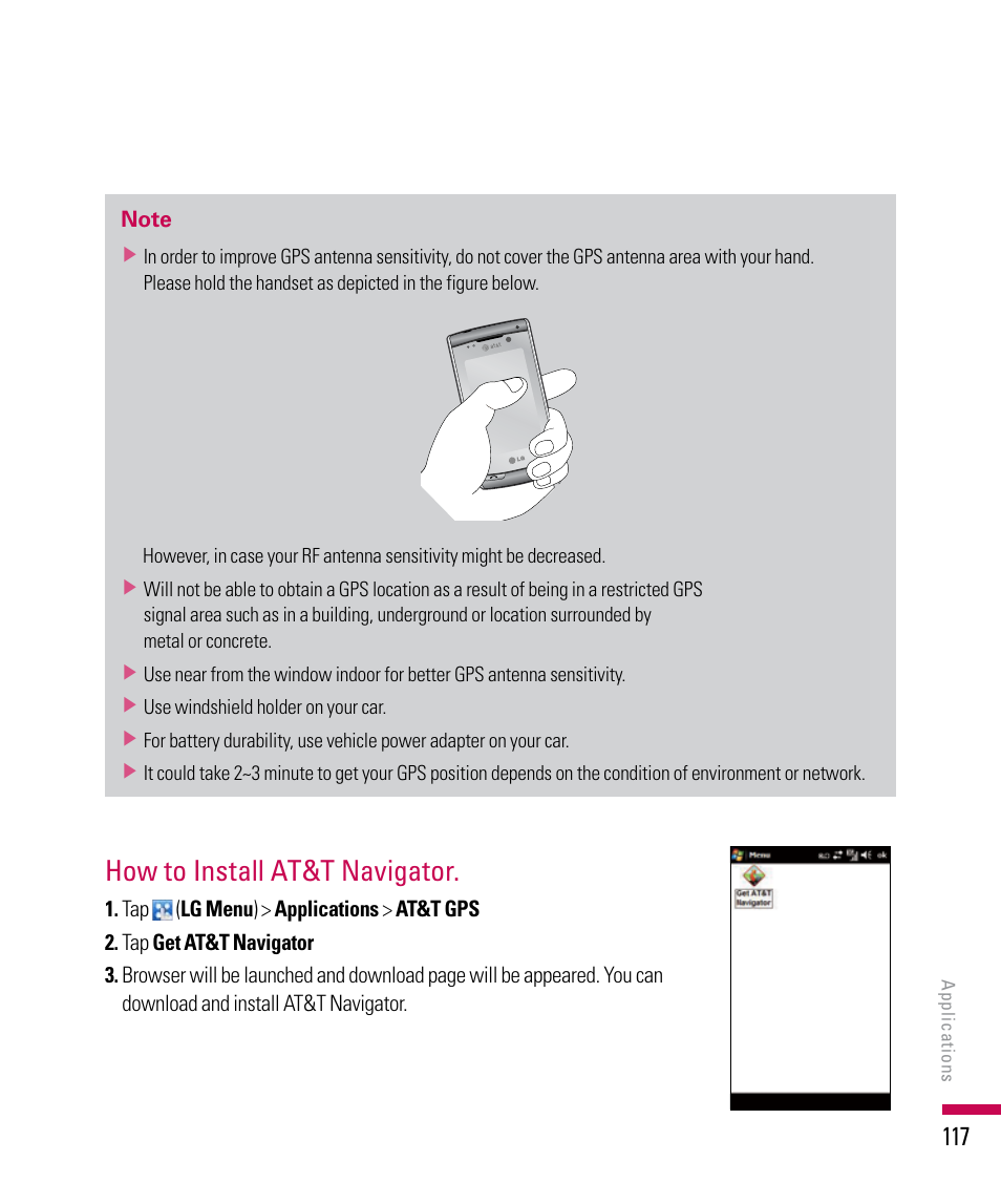 How to install at&t navigator | LG PDA User Manual | Page 117 / 195