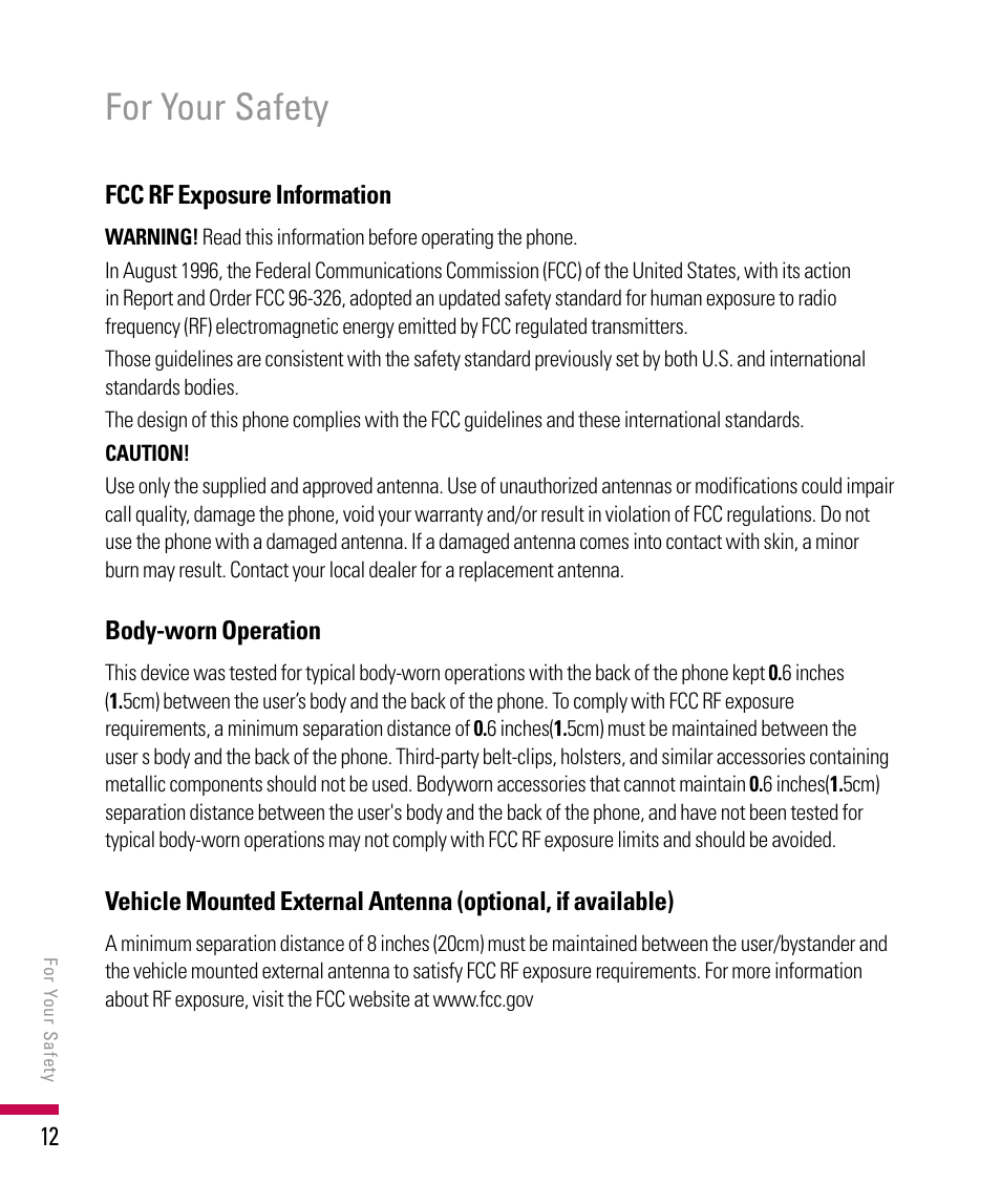 For your safety | LG PDA User Manual | Page 12 / 195