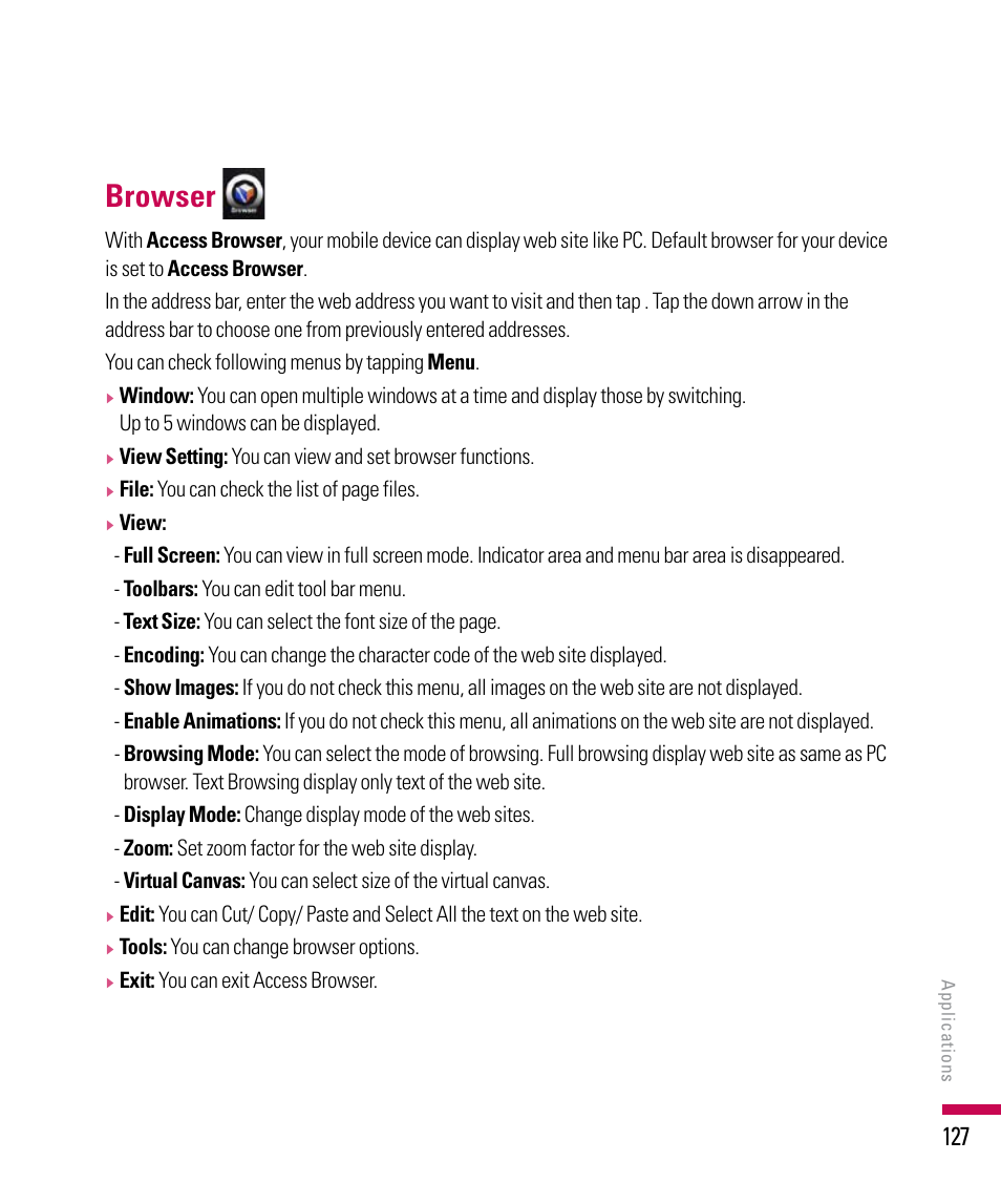 Browser | LG PDA User Manual | Page 127 / 195