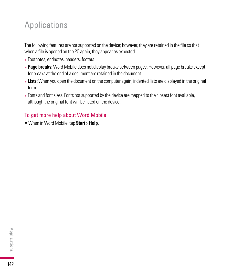 Applications | LG PDA User Manual | Page 142 / 195