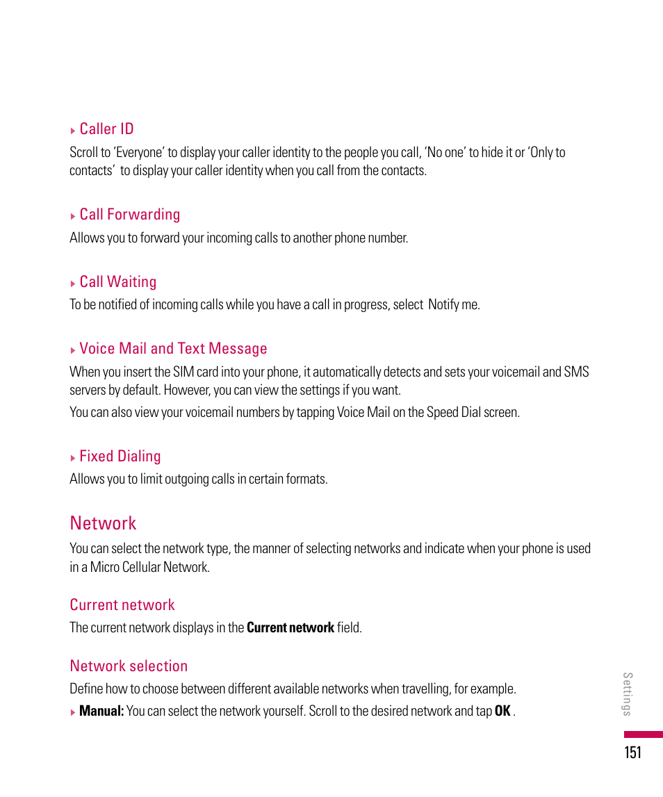 Network | LG PDA User Manual | Page 151 / 195