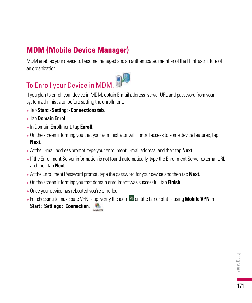 Mdm (mobile device manager) | LG PDA User Manual | Page 171 / 195