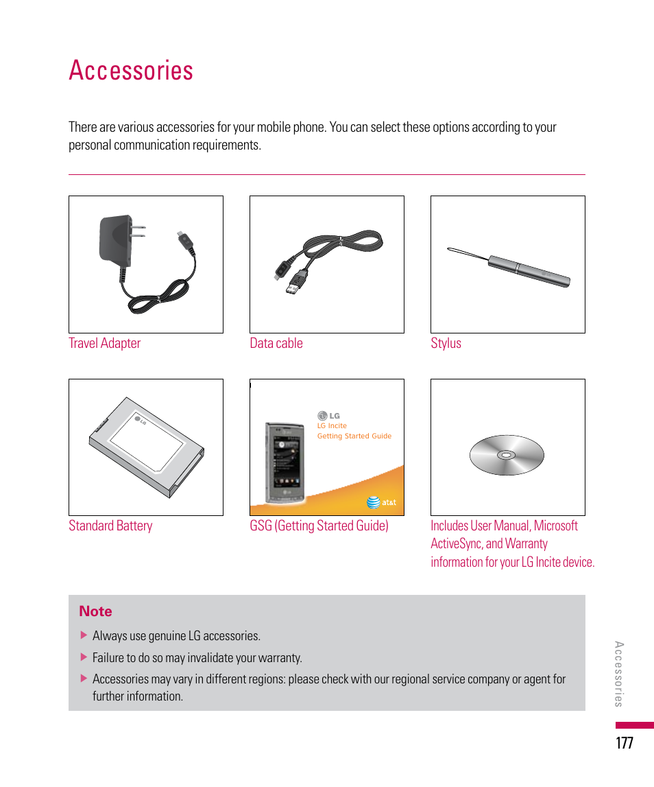 Accessories | LG PDA User Manual | Page 177 / 195