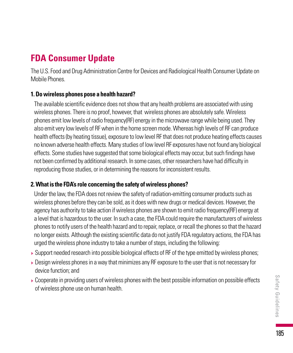 Fda consumer update | LG PDA User Manual | Page 185 / 195