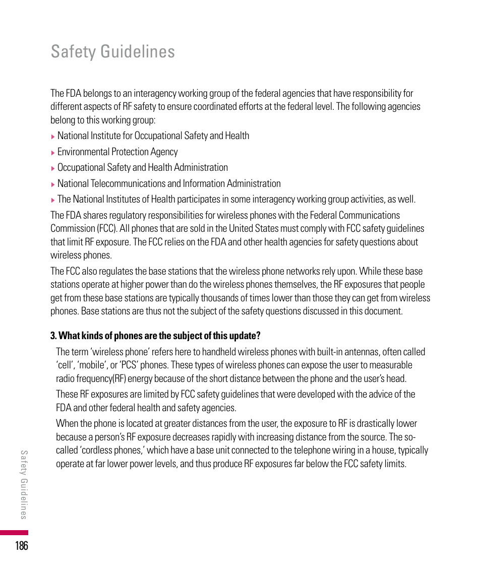 Safety guidelines | LG PDA User Manual | Page 186 / 195