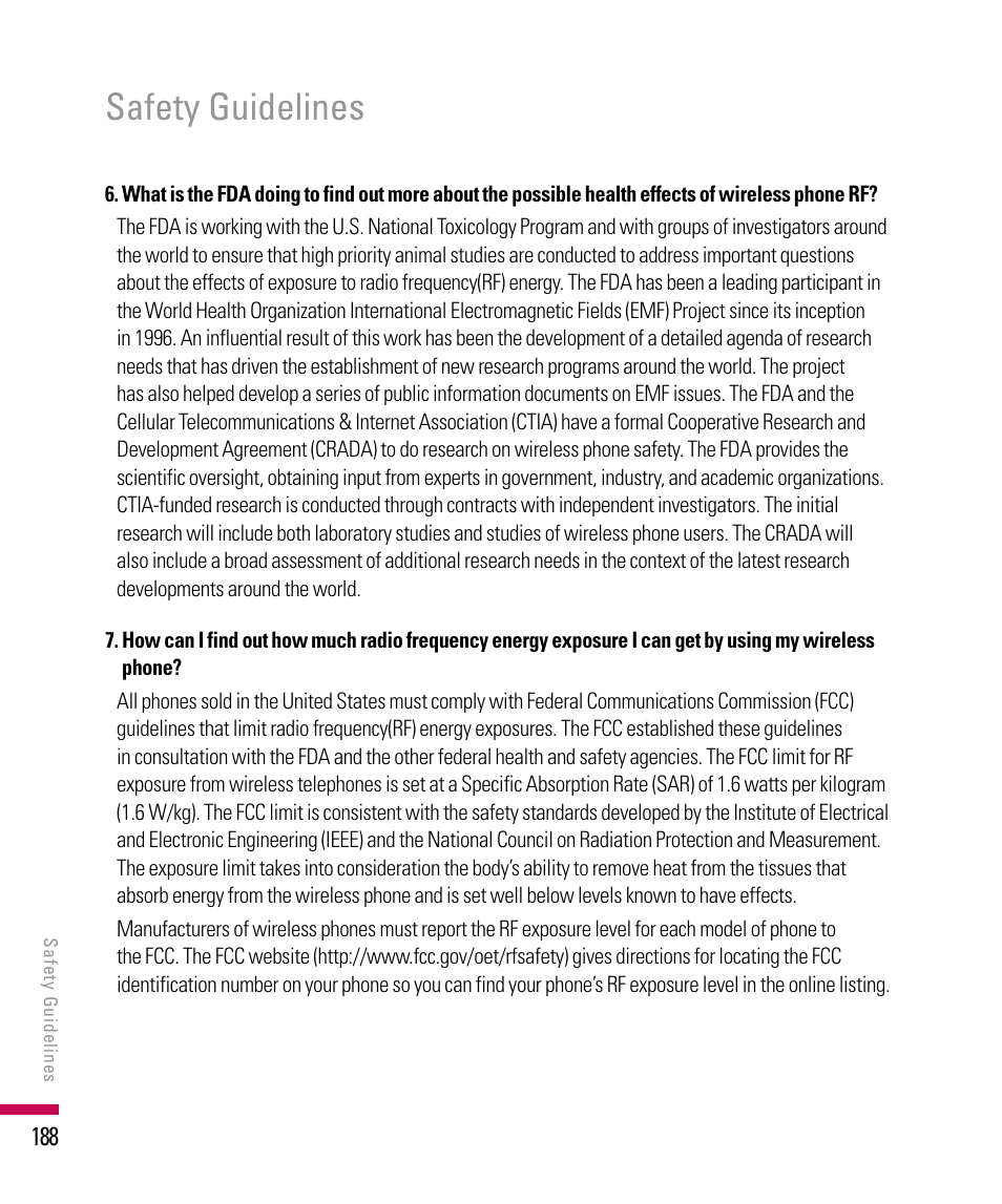 Safety guidelines | LG PDA User Manual | Page 188 / 195