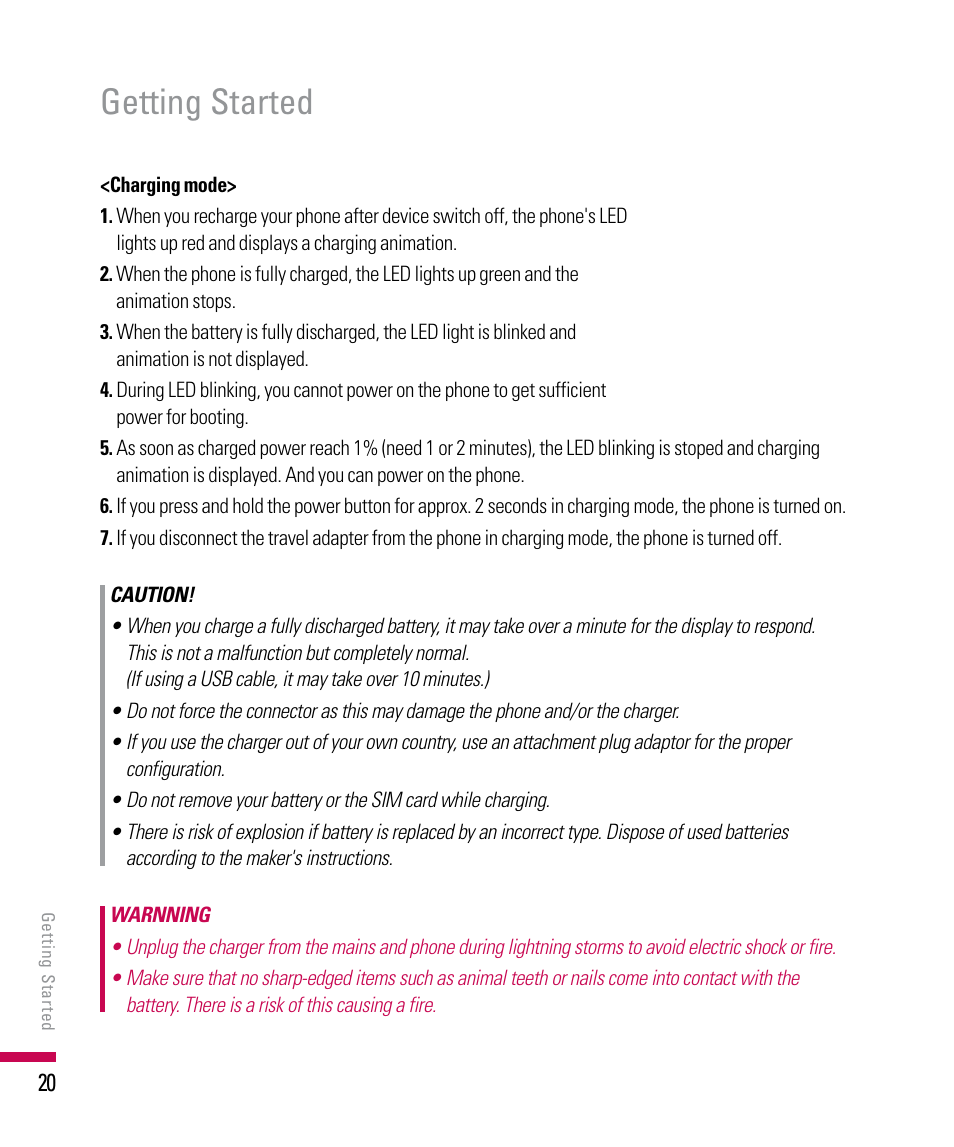 Getting started | LG PDA User Manual | Page 20 / 195